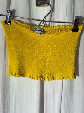 Blue Crush Yellow Smocked Tube Crop Top